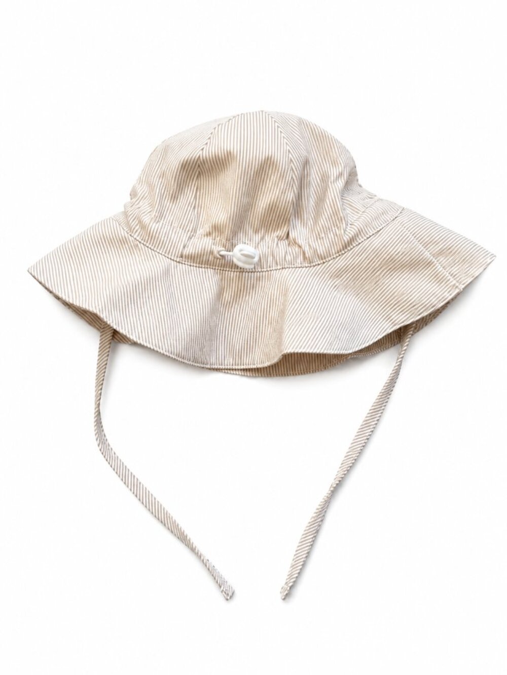 NWOT Baby Neutral Beige Striped Cotton Sun Bonnet Hat Size 48 Tie Chin Strap